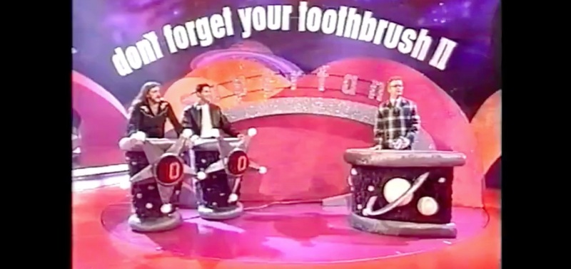 Part of the stage set of the TV show Don't Forget Your Toothbrush, featuring Lemmy and Chris Evans.